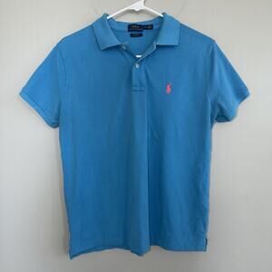 Polo Ralph Lauren Boys Sz L Shirt Blue Pink Embroidered Pony Logo Classic Fit
